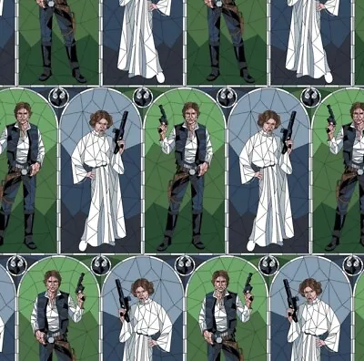 Star Wars Cotton Fabric HALF METRE Camelot Fabrics Stained Glass Leia Han Solo • £8.99