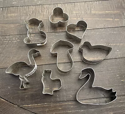 Set 8 Metal Cookie Cutters Flamingo Heart Cat Mushroom Swan Rooster Bird Clover • $9.88