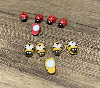 10 SELF ADHESIVE STICK ON WOODEN LADYBIRDS/BEES CRAFT CARD TOPPERS DIY 10x12mm • £1.49