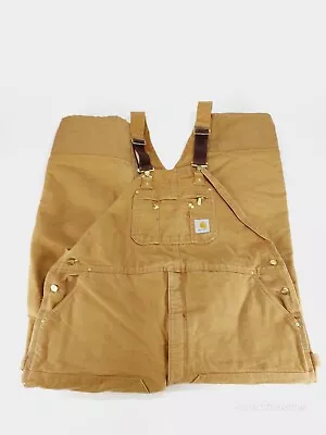 Carhartt R41 Men's Quilt Lined Zip To Thigh Bib Overalls Insulated Canvas 48x32 • $55