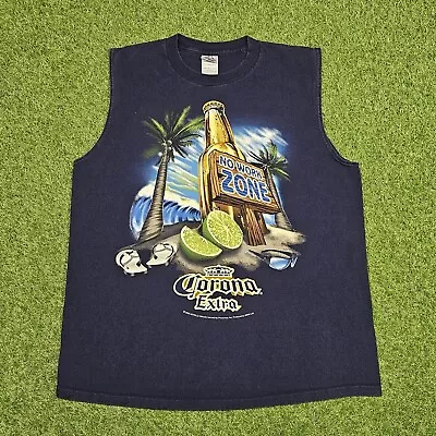 Vintage Large Corona Extra Beer  No Work Zone  Beach Sleeveless Tank Top Shirt • $14