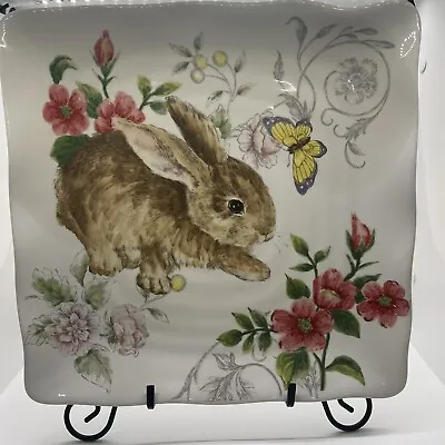 Maxcera Spring Collection EASTER BUNNY RABBIT FLOWERS Square Plate 11”x11” • $12.40