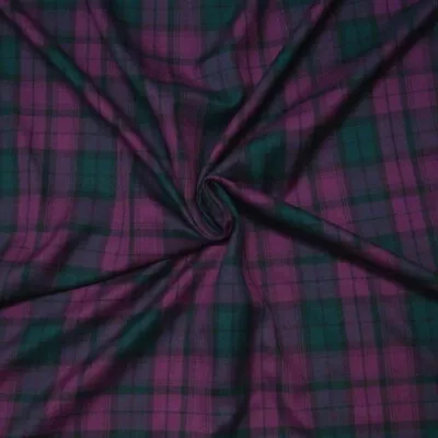 Polyviscose Tartan Fabric Fashion Purple Green Scottish Plaid Check Woven • £3.25