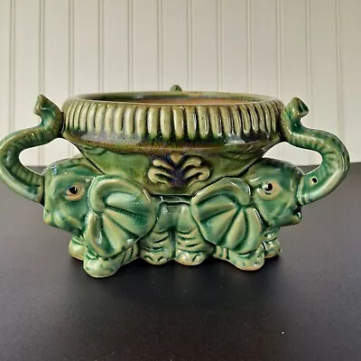 Vintage Majolica Style 3-Sided Elephant Planter • $25