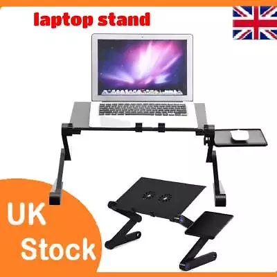 Adjustable Folding Laptop Stand Tray Desk Table With Mouse Pad Dual Cooling Fan • £14.89
