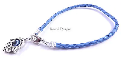 Hamsa Blue Leather Bracelet Evil Eye Charm Kabbalah Hand Of Fatima Charm Amulet • £2.69