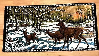 Vintage Tapestry Elk Stag Deer Winter Snow Scene Wall Hanging Rug Approx 39 X19  • $29.95