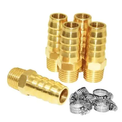 5 Pcs Hose Barb Fittings 3/8 Barb To 1/4 Npt Male Thread Brass Metals Adapter • $15.86