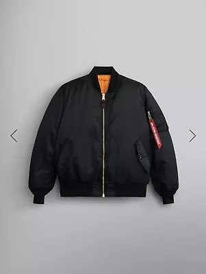 Alpha Industries MA-1 Reversible Bomber Jacket Black Flight Coat Orange M • $120.99