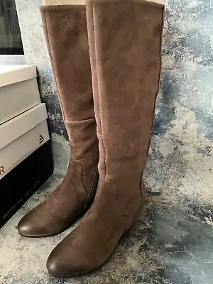 Cara London Padma Beige Nubuck Leather Hidden Heels Long Boots Size Uk 6 • £42.99