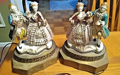 Vintage Pair Of Porcelain Couples Figurine Bedroom Lamps Beautiful! • $89.99