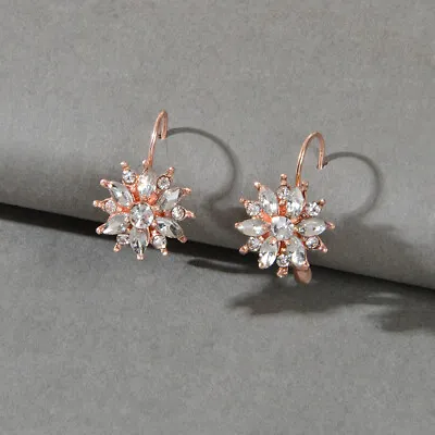 $1.99 • Buy Luxurious Crystal Rose Gold Flower Hoop Earrings Wedding Anniversary Jewellery