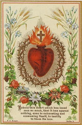 $14 • Buy Sacred Heart Based On A Vintage Holy Card – 8.5x11  Print – Catholic Gift