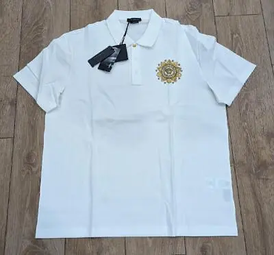 $495 Mens VERSACE Medusa Patch Polo Shirt White/Gold XL • $299.99