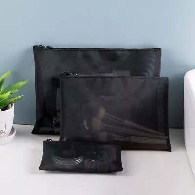 Black Mesh Cosmetic Bag With Zipper Women Travel Portable Toiletry Wash Kit • £4.39