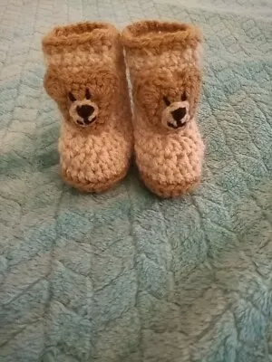 Hand Crochet Baby Booties With Teddy Motif • £2.99