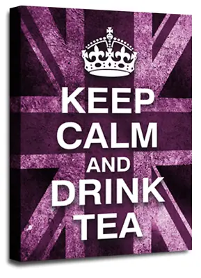 Keep Calm Art Print Red Drink Tea Quote Framed Canvas Wall Picture Large • £29.99