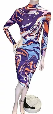 Missguided High Neck Cut Out Midaxi Dress In Marbled Purple RRP £32 Size 6 BNWT • £9.99