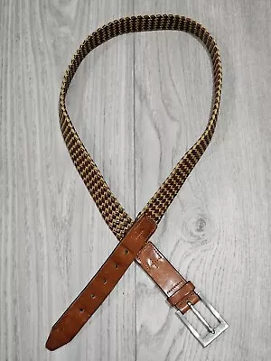 MARTIN DINGMAN Woven Braided Two Tone Leather Men’s Belt Sz 39 Tan Brown • $29.99