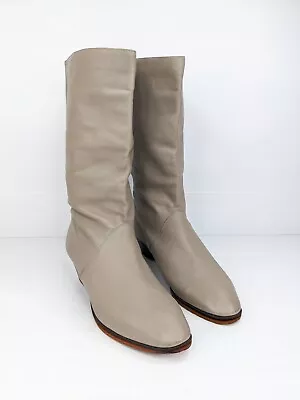 80s Vintage SEMLER 80s Taupe Leather High Tall Boots Size 6.5 UK 4.5 Ladies • $39