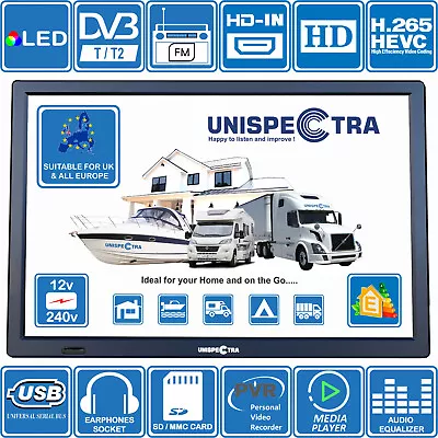 16” LED HD TV 12V 240V MOTORHOME CARAVAN BOAT KITCHEN DVB-T2 FM Tuners Freeview • £151.51