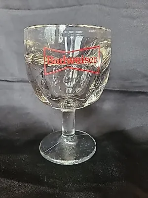 Vintage Budweiser Beer Super Heavy Clear Glass Footed 6  Thumb Print Goblet • $22