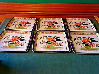 Daher England Decorated Ware Tin Snack Trays Set/6 #11101 Jug W Flowers • $24.95