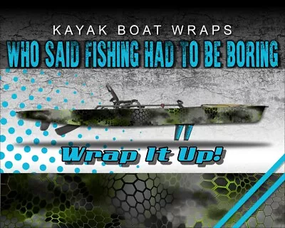 Chameleon Hex 2 Green Camo 14ft KAYAK VINYL WRAP KIT GRAPHIC DECAL/STICKER • $124.99