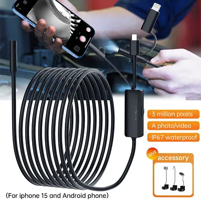 8 LED Snake Endoscope Borescope Inspection Camera 1440P For IPhone Android • £18.99