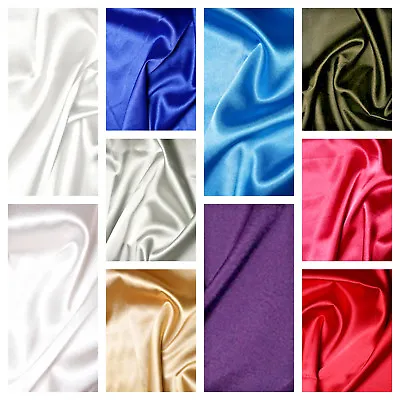 £0.99 • Buy Plain Solid Satin Stretch Fabric Material 148cm 59  Wide 11 Colours 3% Spandex