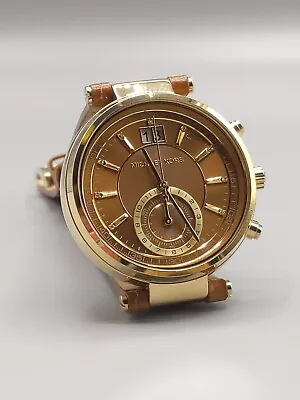 MICHAEL KORS Sawyer Unisex Quartz MK-2424 Amber Face Gold Tone Wristwatch • $99