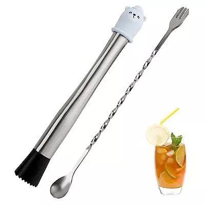 Cocktail Muddler And Bar Spoon 10 Inch Stainless Steel Cocktail Mojito Muddle... • $14.93