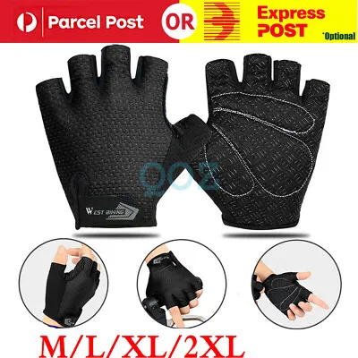 Anti Slip Fingerless Gloves Black Cycling Breathable Half Finger Gloves Bike AU • $11.16