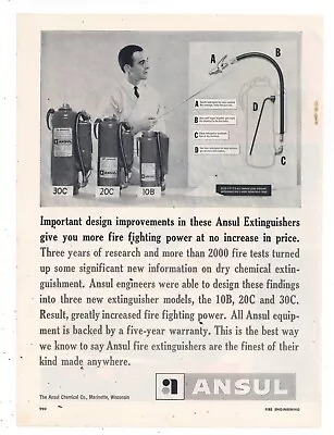 1957 Ansul Chemical Co. Ad: Fire Extinguishers - 30C 20C & 10B Pictured • $17.76