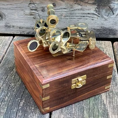 Antique Marine Solid Brass Sextant With Wooden Box Navigation Pirate Vintage New • $40.05