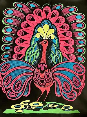 Vintage Black Light / Psychedelic Peacock / Lyrebird Poster. ~1960s / 1970s. • £50