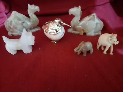 6 Vintage Carved Marble Onyx Animal Figures Camels Terrier Kiwi Egg Elephants • £6.50