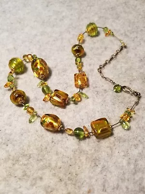 Vintage Collectible Foil Glass & Crystal Bead Necklace Golden Butterscotch 18 In • $23.97
