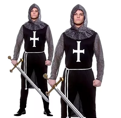 MEDIEVAL BLACK KNIGHT Adult King Historical Guard Fancy Dress Costume Mens Male • £17.95
