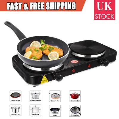 Electric Hob Double Ring Table Top Hot Plate 5 Powerful Level Portable Cooker • £21.98