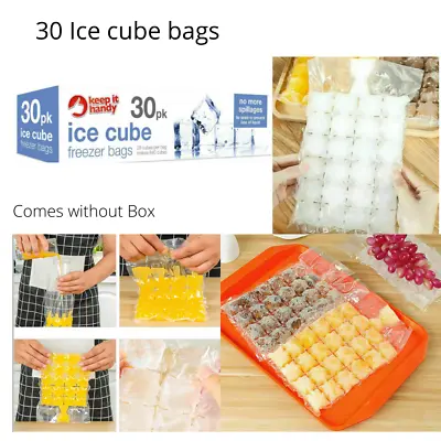 30 × Ice Cube Freezer Bags 840 Ice Cubes Maker Disposable Party Fridge Clear Bag • £3.39