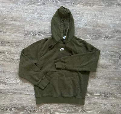 Nike Hoodie Sweatshirt Hooded Green Center Swoosh Embroidered All Over Logo Army • $29.99