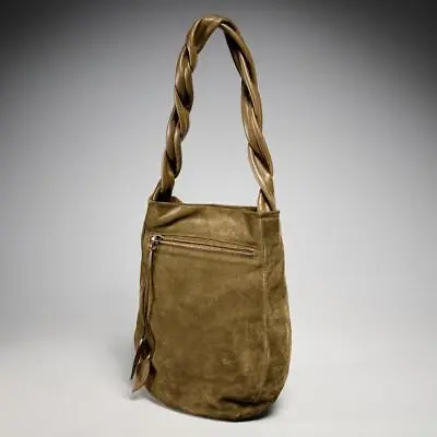 Max Mara Olive Green Suede Single Strap Shoulder Bucket Bag Made In Italy • $90