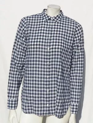 J CREW US Women’s S 6 Navy Blue Gingham 100% Cotton Boy Shirt Top Long Sleeves • $21.59