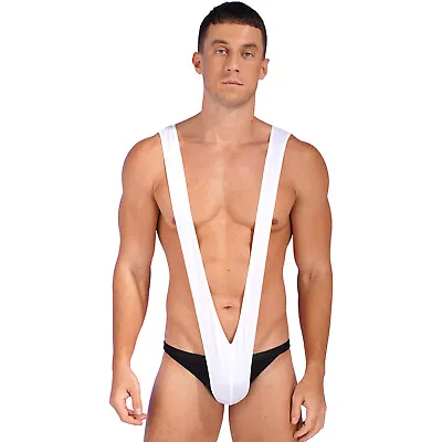 US Mens Suspender Wrestling Singlet Bodysuit V Sling Mankini Jockstrap Bath Suit • $6.43