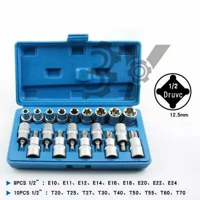 19PCS Torx Socket Bit Set 1/2  E Type Chrome Vanadium Bright Chrome Repair Tools • $56