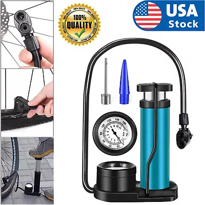 Bike Pump Mini Portable Bicycle Foot Pump Pressure Gauge Tire Air Pump • $13.98