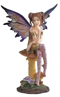 8 H Gold Fairy With Clear Wings Sitting On Mushroom Figurine • $41.40