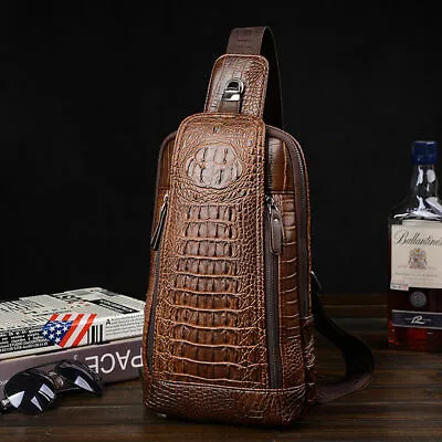 Sling Backpack Men's Casual Leather Crocodile Crossbody Chest Bag Sport Daypack • $23.81