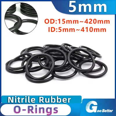 Metric Nitrile Rubber NBR O Ring Seals 5mm Cross Section 15mm-420mm O-Rings Seal • £3.35